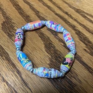 Rolled Comic Strip Paper Mache beaded bracelet 7.5”